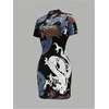 image:imageFloerns Womens Cheongsam Chinese Traditional Dragon Print Qipao Bodycon Mini DressBlack and Blue
