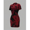 image:imageFloerns Womens Cheongsam Chinese Traditional Dragon Print Qipao Bodycon Mini DressBlack and Red