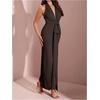 image:imageFloerns Womens Deep V Neck Halter Dress Bow Ruched Split Evening Bodycon Maxi DressesCoffee Brown