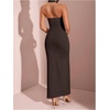image:imageFloerns Womens Deep V Neck Halter Dress Bow Ruched Split Evening Bodycon Maxi DressesCoffee Brown