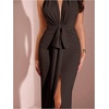 image:imageFloerns Womens Deep V Neck Halter Dress Bow Ruched Split Evening Bodycon Maxi DressesCoffee Brown