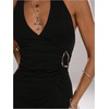 image:imageFloerns Womens Deep V Neck Halter Mini Dress Ruched Sleeveless Asymmetrical Date Night DressesBlack