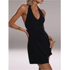 image:imageFloerns Womens Deep V Neck Halter Mini Dress Ruched Sleeveless Asymmetrical Date Night DressesBlack