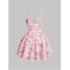image:imageFloerns Womens Floral Print A Line Cami Dress Sleeveless Flared Short Corset DressesPink and Beige
