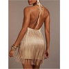 image:imageFloerns Womens Fringe Halter Dress Open Back Party Bodycon Mini DressesKhaki