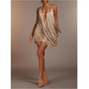 image:imageFloerns Womens Fringe Halter Dress Open Back Party Bodycon Mini DressesKhaki