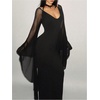 image:imageFloerns Womens Gothic Halter Bell Long Sleeve V Neck Bodycon Maxi DressBlack
