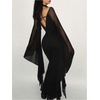 image:imageFloerns Womens Gothic Halter Bell Long Sleeve V Neck Bodycon Maxi DressBlack