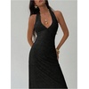 image:imageFloerns Womens Halter Neck Maxi Dress Sleeveless Wedding Guest DressesBlack