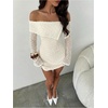 image:imageFloerns Womens Jacquard Off The Shoulder Mini Dress Long Sleeve Wedding Guest DressesApricot