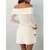 image:imageFloerns Womens Jacquard Off The Shoulder Mini Dress Long Sleeve Wedding Guest DressesApricot