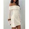 image:imageFloerns Womens Jacquard Off The Shoulder Mini Dress Long Sleeve Wedding Guest DressesApricot