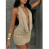 image:imageFloerns Womens Knit Draped Halter Mini Dress Tie Backless Beach Vacation Bodycon DressesGold