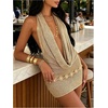image:imageFloerns Womens Knit Draped Halter Mini Dress Tie Backless Beach Vacation Bodycon DressesGold