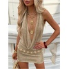 image:imageFloerns Womens Knit Draped Halter Mini Dress Tie Backless Beach Vacation Bodycon DressesGold
