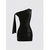image:imageFloerns Womens Leather Off The Shoulder Mini Dress Knot Ruched Festival Concert Outfit Bodycon DressesBlack
