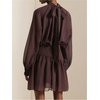 image:imageFloerns Womens Long Sleeve Mini Dress Mock Neck Cinched Waist DressesBrown