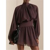 image:imageFloerns Womens Long Sleeve Mini Dress Mock Neck Cinched Waist DressesBrown