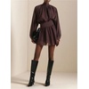 image:imageFloerns Womens Long Sleeve Mini Dress Mock Neck Cinched Waist DressesBrown