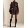 image:imageFloerns Womens Long Sleeve Mini Dress Mock Neck Cinched Waist DressesBrown