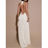 image:imageFloerns Womens Mesh Backless Halter Maxi Dress Split Ruffle Trim Going Out Party DressesApricot