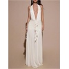 image:imageFloerns Womens Mesh Backless Halter Maxi Dress Split Ruffle Trim Going Out Party DressesApricot