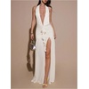 image:imageFloerns Womens Mesh Backless Halter Maxi Dress Split Ruffle Trim Going Out Party DressesApricot