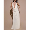 image:imageFloerns Womens Mesh Backless Halter Maxi Dress Split Ruffle Trim Going Out Party DressesApricot