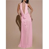 image:imageFloerns Womens Mesh Backless Halter Maxi Dress Split Ruffle Trim Going Out Party DressesCoral Pink