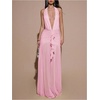image:imageFloerns Womens Mesh Backless Halter Maxi Dress Split Ruffle Trim Going Out Party DressesCoral Pink