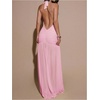 image:imageFloerns Womens Mesh Backless Halter Maxi Dress Split Ruffle Trim Going Out Party DressesCoral Pink