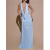 image:imageFloerns Womens Mesh Backless Halter Maxi Dress Split Ruffle Trim Going Out Party DressesIce Blue