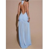 image:imageFloerns Womens Mesh Backless Halter Maxi Dress Split Ruffle Trim Going Out Party DressesIce Blue