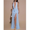 image:imageFloerns Womens Mesh Backless Halter Maxi Dress Split Ruffle Trim Going Out Party DressesIce Blue