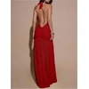 image:imageFloerns Womens Mesh Backless Halter Maxi Dress Split Ruffle Trim Going Out Party DressesRed
