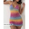 image:imageFloerns Womens Ombre Backless Halter Mini Dress Sleeveless Knit DressesPink Multi