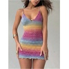 image:imageFloerns Womens Ombre Backless Halter Mini Dress Sleeveless Knit DressesPink Multi