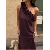 image:imageFloerns Womens One Shoulder Side Slit Maxi Dress 3D Flower Flowy DressesBurgundy