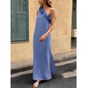 image:imageFloerns Womens One Shoulder Side Slit Maxi Dress 3D Flower Flowy DressesGray Blue