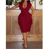 image:imageFloerns Womens Plus Size Fringe Midi Dress Deep V Neck Cocktail DressesBurgundy