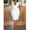 image:imageFloerns Womens Plus Size Fringe Midi Dress Deep V Neck Cocktail DressesWhite