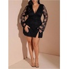 image:imageFloerns Womens Plus Size Lace Mini Dress Long Sleeve V Neck Bodycon Split Formal Party DressesBlack