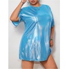 image:imageFloerns Womens Plus Size Metallic PU Leather T Shirt Rave Outfits DressBlue