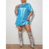 image:imageFloerns Womens Plus Size Metallic PU Leather T Shirt Rave Outfits DressBlue