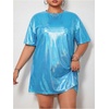 image:imageFloerns Womens Plus Size Metallic PU Leather T Shirt Rave Outfits DressBlue