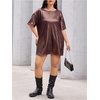 image:imageFloerns Womens Plus Size Metallic PU Leather T Shirt Rave Outfits DressCoffee