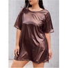 image:imageFloerns Womens Plus Size Metallic PU Leather T Shirt Rave Outfits DressCoffee