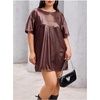 image:imageFloerns Womens Plus Size Metallic PU Leather T Shirt Rave Outfits DressCoffee