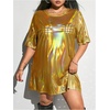 image:imageFloerns Womens Plus Size Metallic PU Leather T Shirt Rave Outfits DressGold