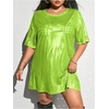 image:imageFloerns Womens Plus Size Metallic PU Leather T Shirt Rave Outfits DressGreen